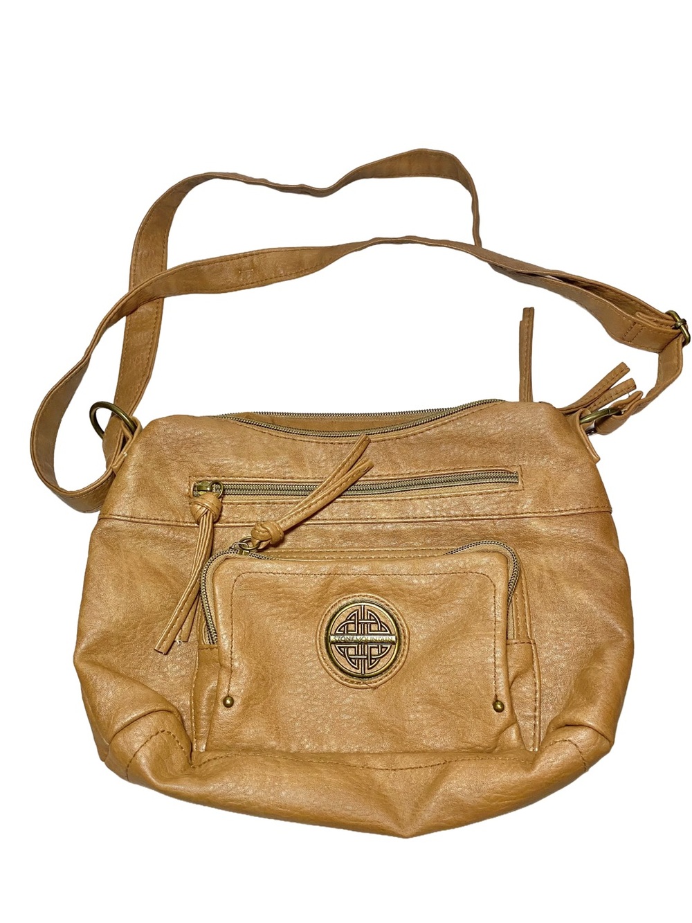 Stone Mountain Tan Faux Leather Crossbody Bag Multi-Pocket Purse